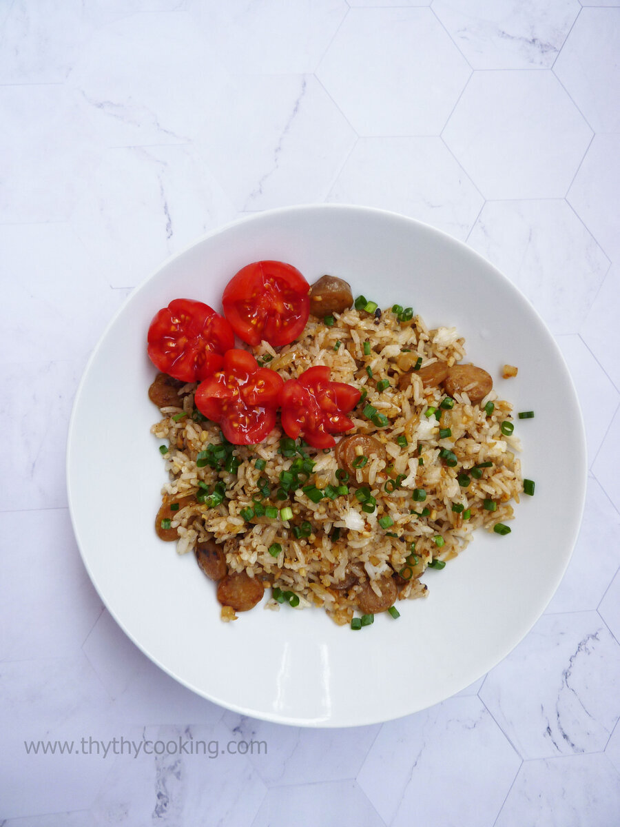 FRIED RICE WITH GARLIC, SHALLOTS, AND CHINESE SAUSAGE