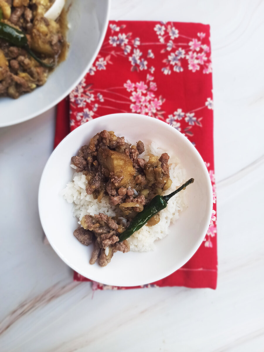 KHMER DISH - MINCED PORK STIR-FRIED WITH EGGPLANT