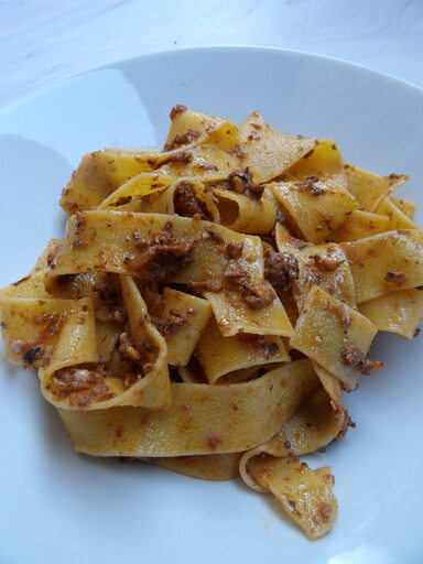 PASTA PAPPARDELLE WITH RAGU OF MUSHROOM, WALNUTS AND SUNDRIED TOMATOES